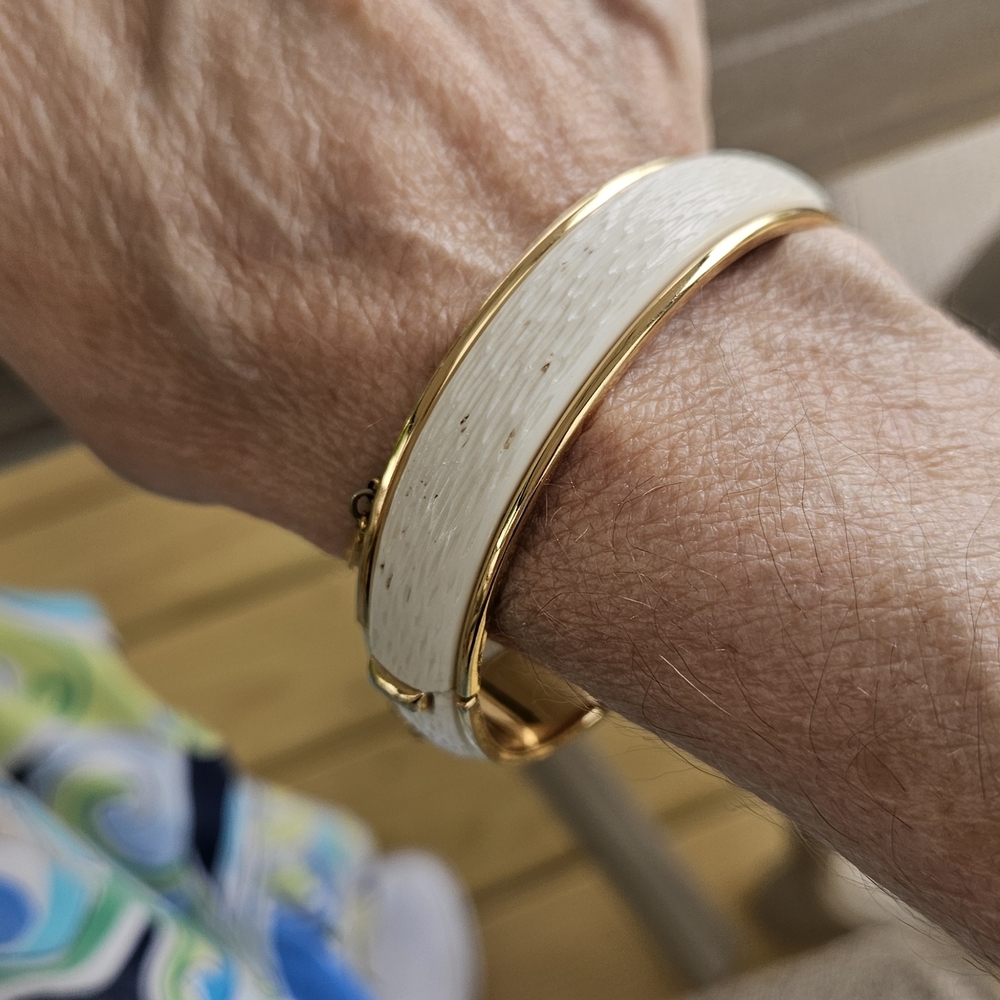 Monet Gold and White Bangle Bracelet - Picture 3 of 7